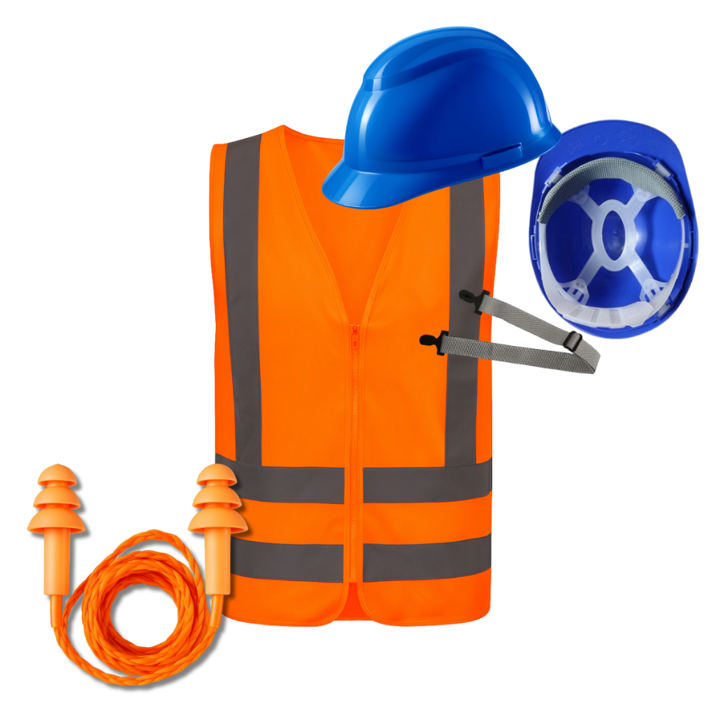 Kit EPI Construção Camper Colete Refletivo + Capacete Segurança + Protetor Auditivo