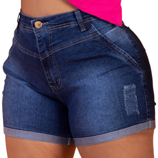 Short Jeans Plus Size Feminino Cintura Alta Meia Coxa Com Lycra Levanta Bumbum em Oferta na Shopee