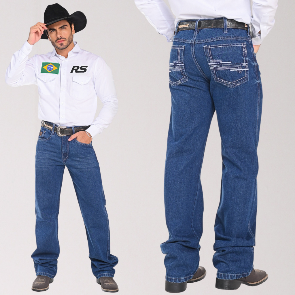 Calça Masculina Country Grosso Western Rodeio Cowboy Calça Balão Jeans 100% Algodão