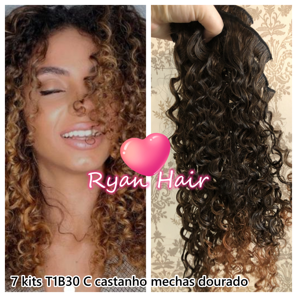 7 kits 33C - 7 pecas cor chocolate afro crespo cacheado tic tac 100gramas cabelo fibra organico