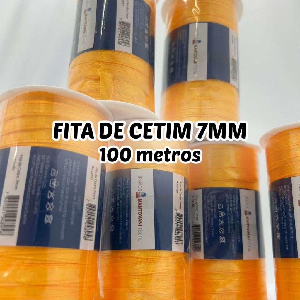 Fita de Cetim 7mm Com 100 Metros 100% Poliéster - Várias Cores Ideal para Laços, Embalagens e Artesanato