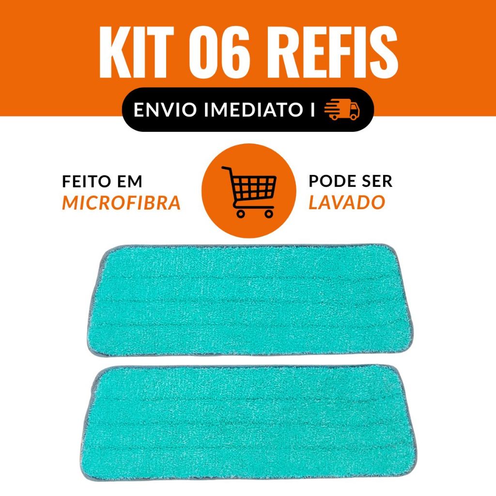 KIT Até 06 Refis Para Mop Spray Universal Pano Microfibra Reutilizável Almofada Esfregão em Oferta na Shopee