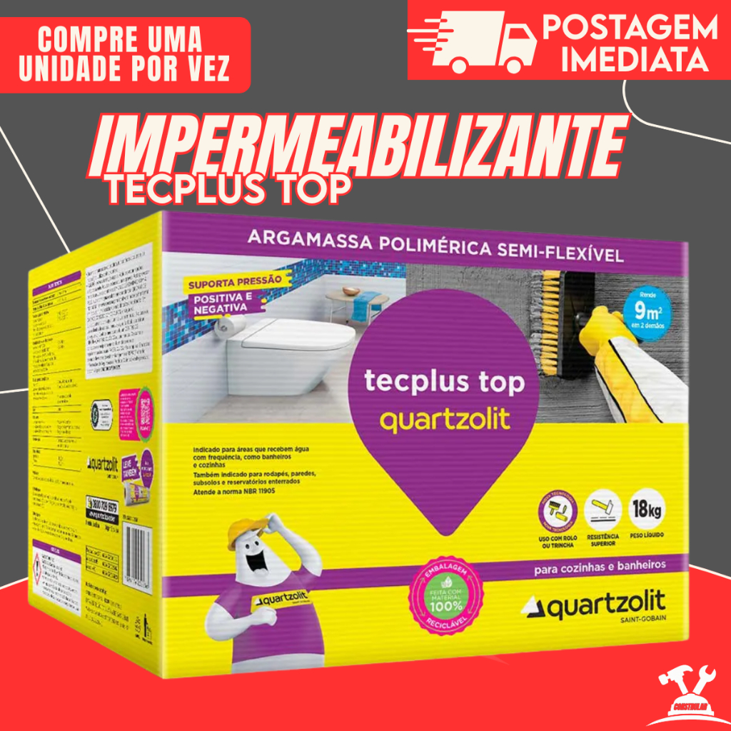 Impermeabilizante Tecplus Top Quartzolit 18kg Massa Polímérica Banheiros e Cozinhas