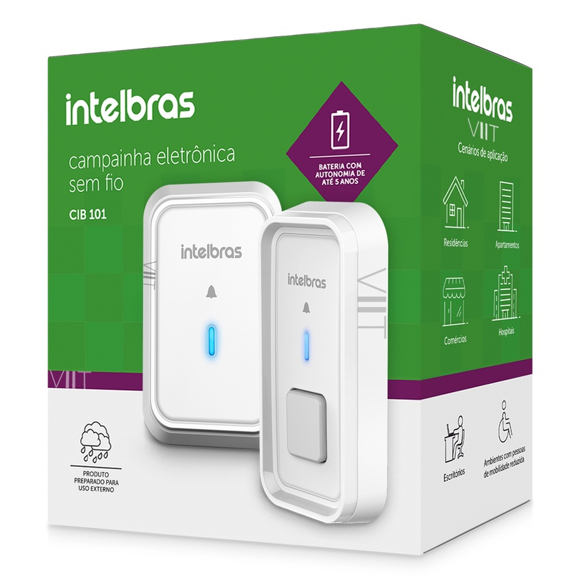 Campainha Sem Fio Wireless SOS Plug Play 5 Toques Alcance 100m cib 101 cib101 Intelbras Branco em Oferta na Shopee