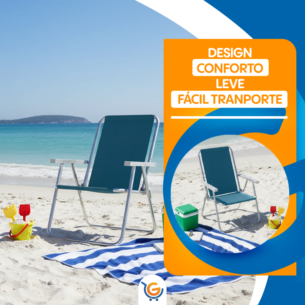 Detalhes do Cadeira de Praia Leve Resistente Dobravel Confortável Reforçada Não Enferruja Suporta Até 120Kg Mor