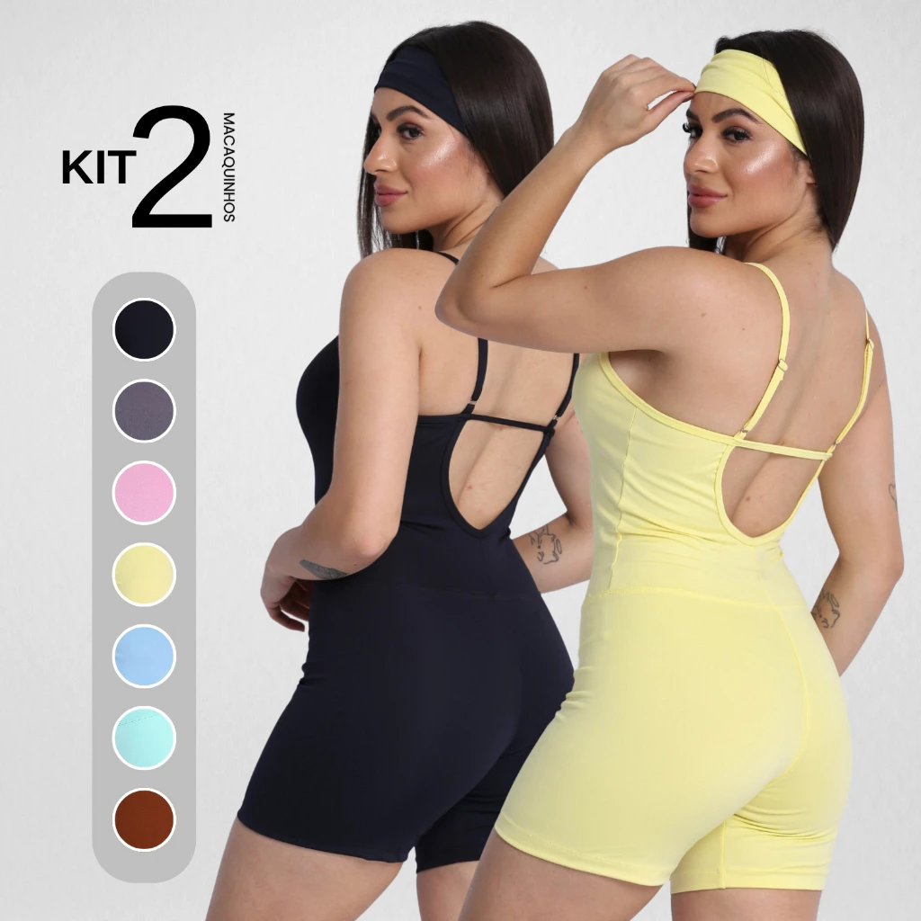 Kit 2 Macaquinho Com Faixa Feminino Suplex Roupa Macacão Confortável Zero Transparência Fitness — imagem 1