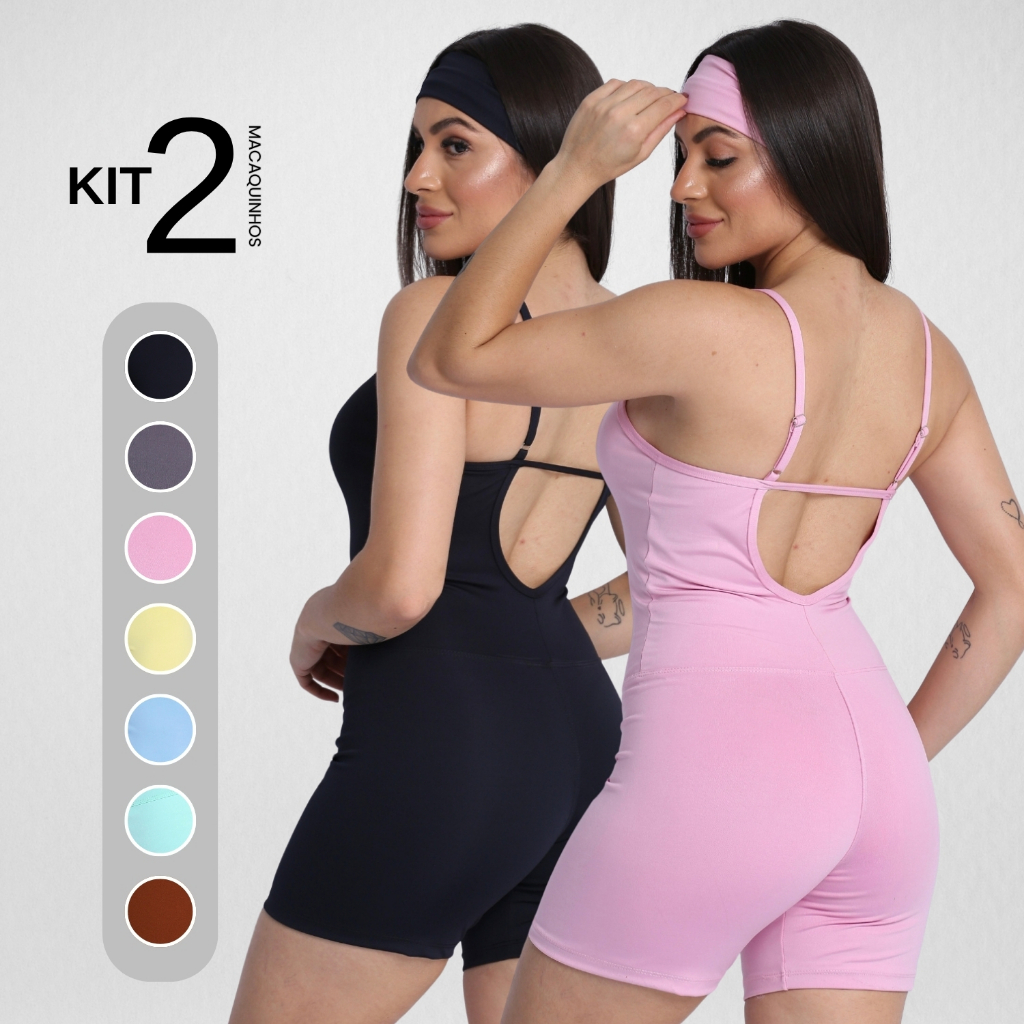 Kit 2 Macaquinho Com Faixa Academia Feminino Suplex Macacão Confortável Zero Transparência Fitness