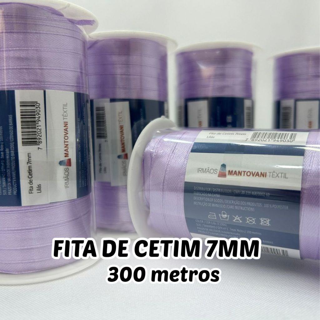 Fita de Cetim 7mm Com 300 Metros 100% Poliéster - Várias Cores Ideal para Laços, Embalagens e Artesanato