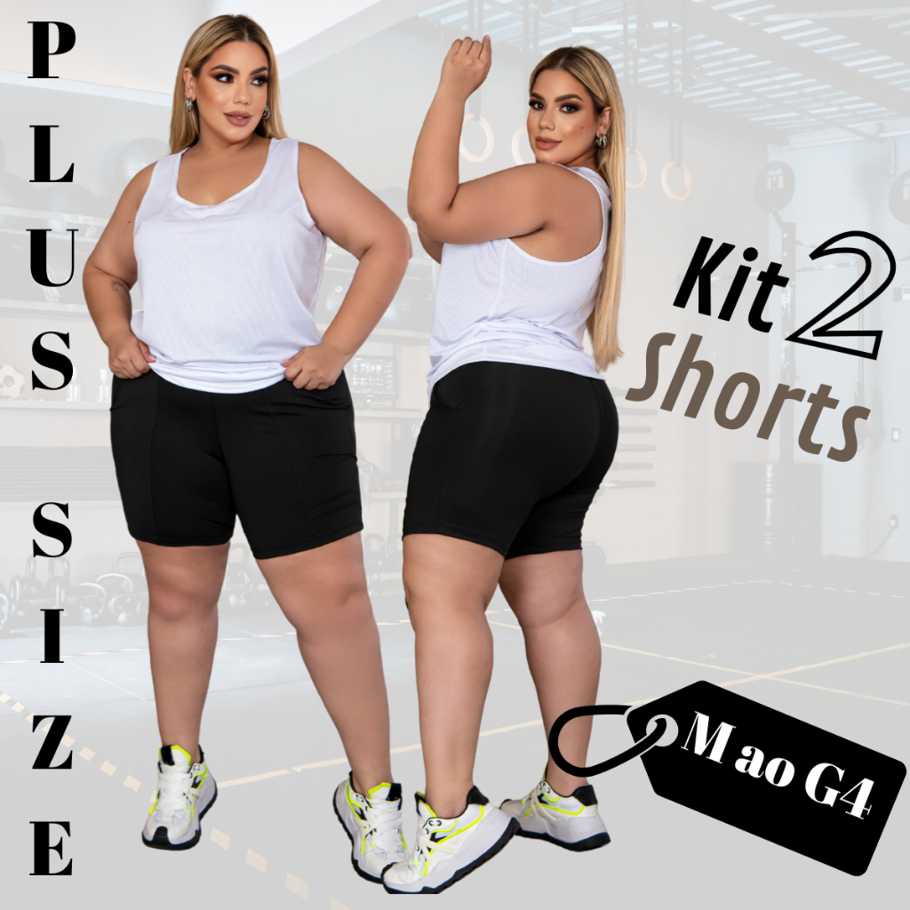 Kit 2 shorts leggings plus size modelador tecido grosso com elastano bermuda com bolso lateral M/G4