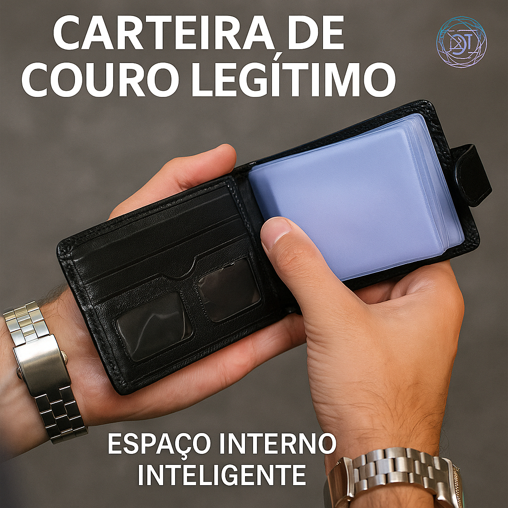 Carteira Masculina Couro Legítimo Premium | Grande, Com Fecho, Porta Moedas e Documentos — Presente Ideal