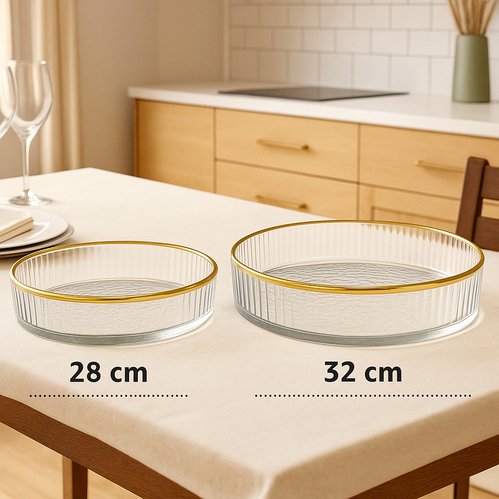 Bandeja Luxo Cristal Decorativa Borda Dourada Multiuso