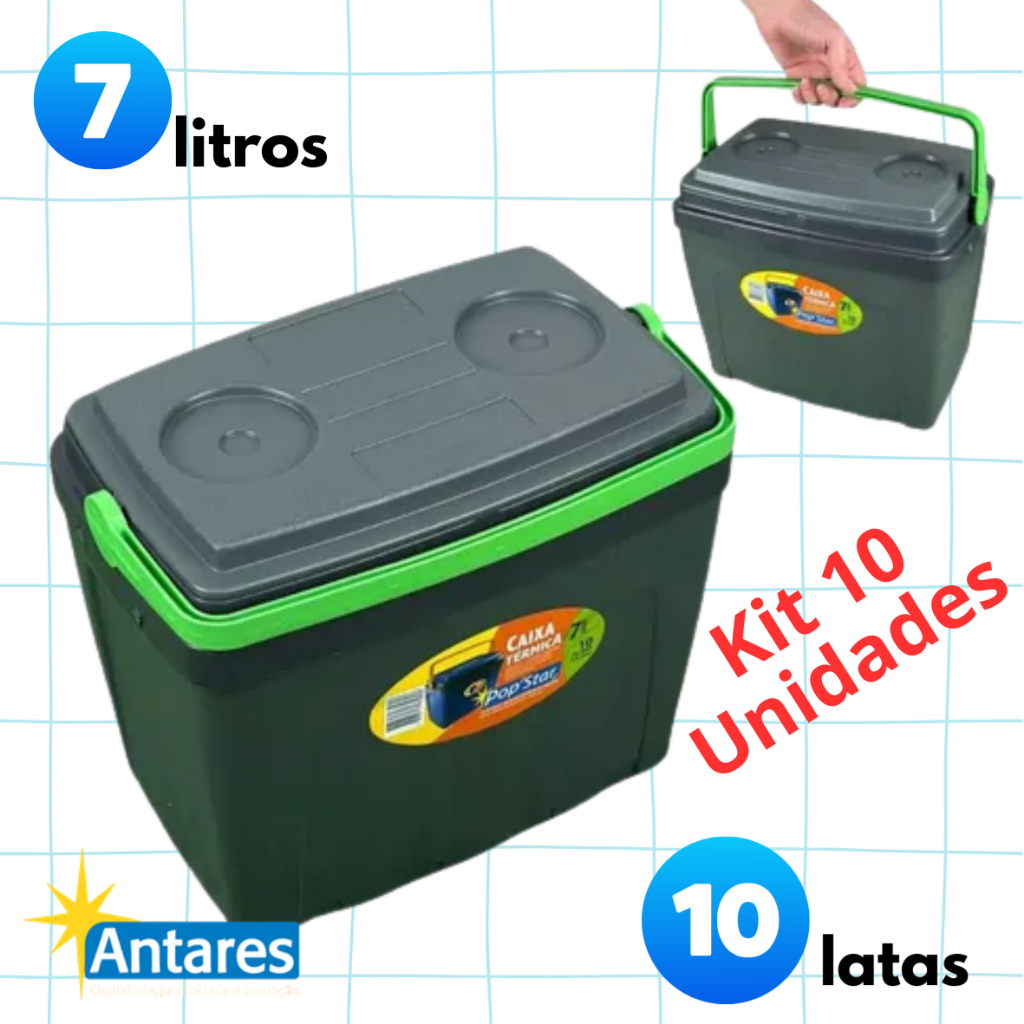 Kit 10 Unidades Caixa Térmica Cooler 7 Litros 10 Latas | Pequena Portátil | Resistente | Sítio Praia