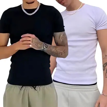 Kit 2 Camisetas Masculinas Caneladas Slim Fit Básicas Estilo Americano Streetwear Lisa Justa Premium