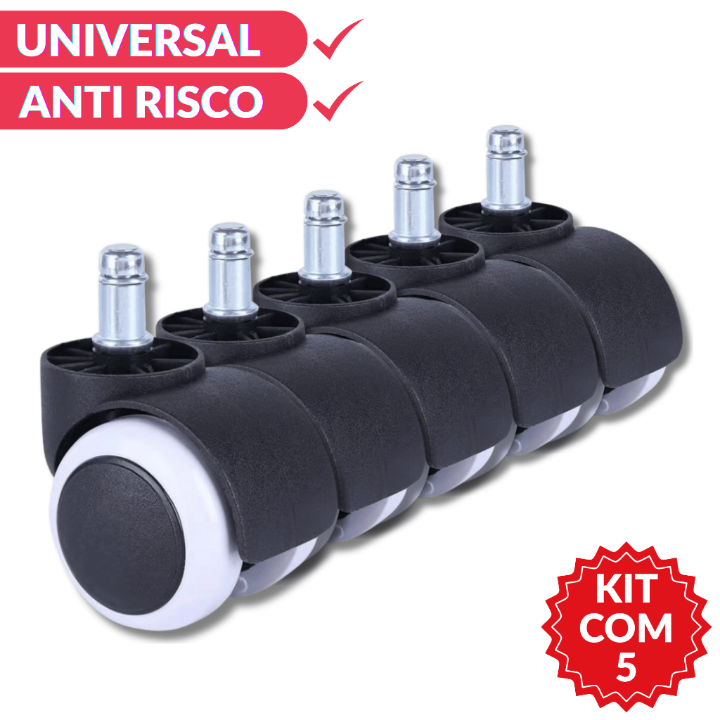 Imagem Kit 5 Rodas Universal Anti Risco Rodízio 50mm Para Cadeira De Escritório Giratória Computador Gamer