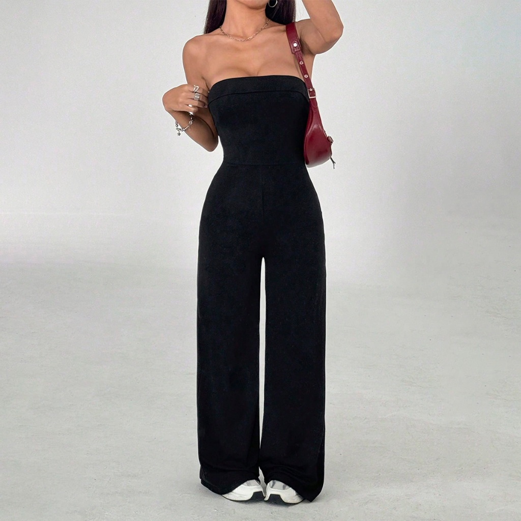 Macacão Longo Feminino Tomara Que Caia Pantalona Acinturado Elegante Casual em Oferta na Shopee