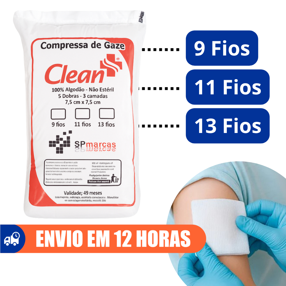 Compressa De Gaze Não Estéril 9 Fios 11 Fios 13 Fios 100g Clean