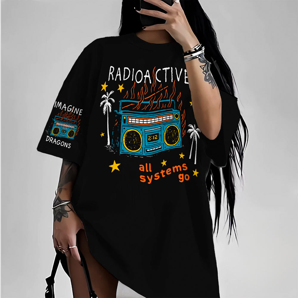 Camiseta Básica e Oversized Moda Estilosa Pop Imagine Dragons Radioactive Verão Estampa Tour Moon