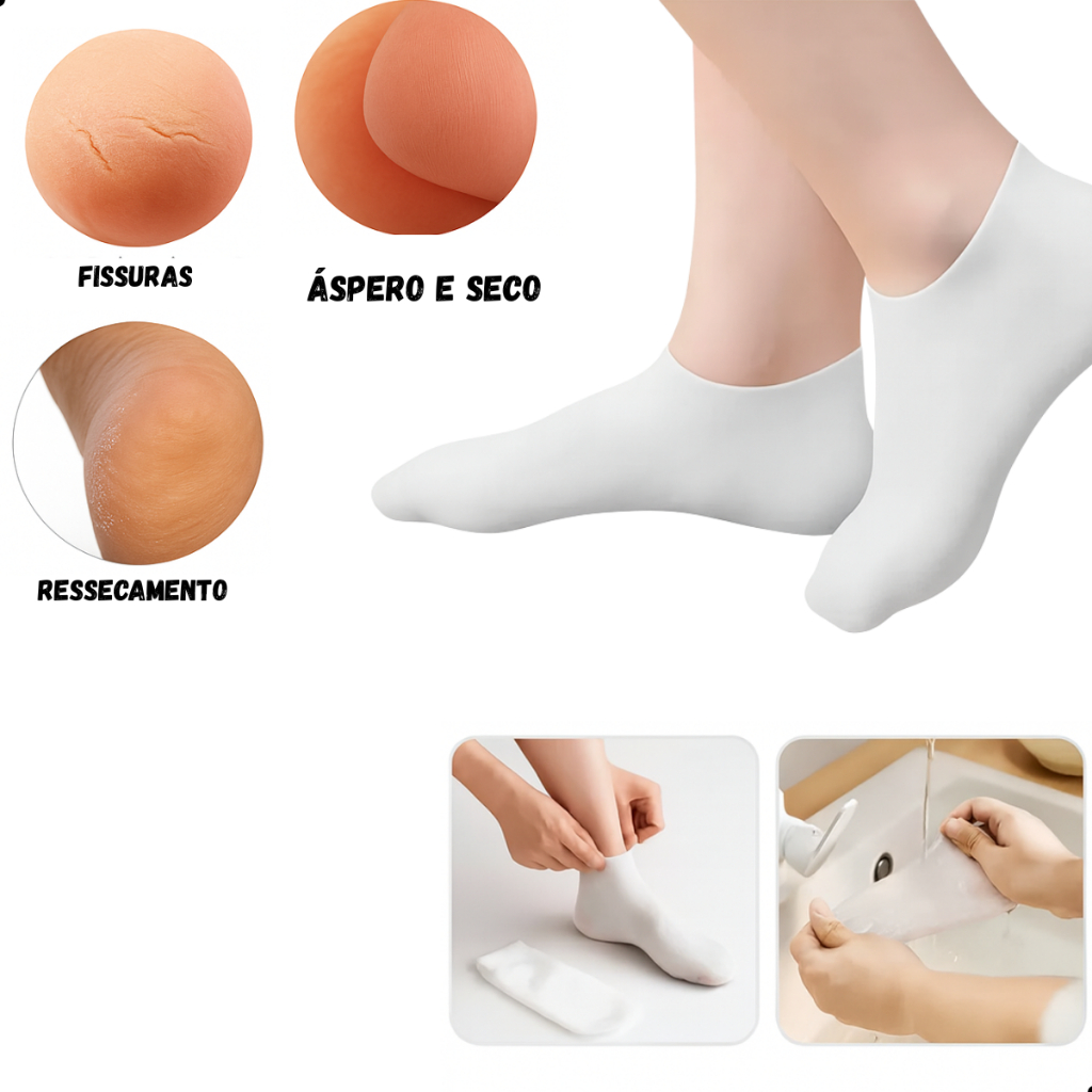 Par Meia Gel De Silicone Spa Hidratante Proteção Anti Rachadura Silicone Liso calcanhar