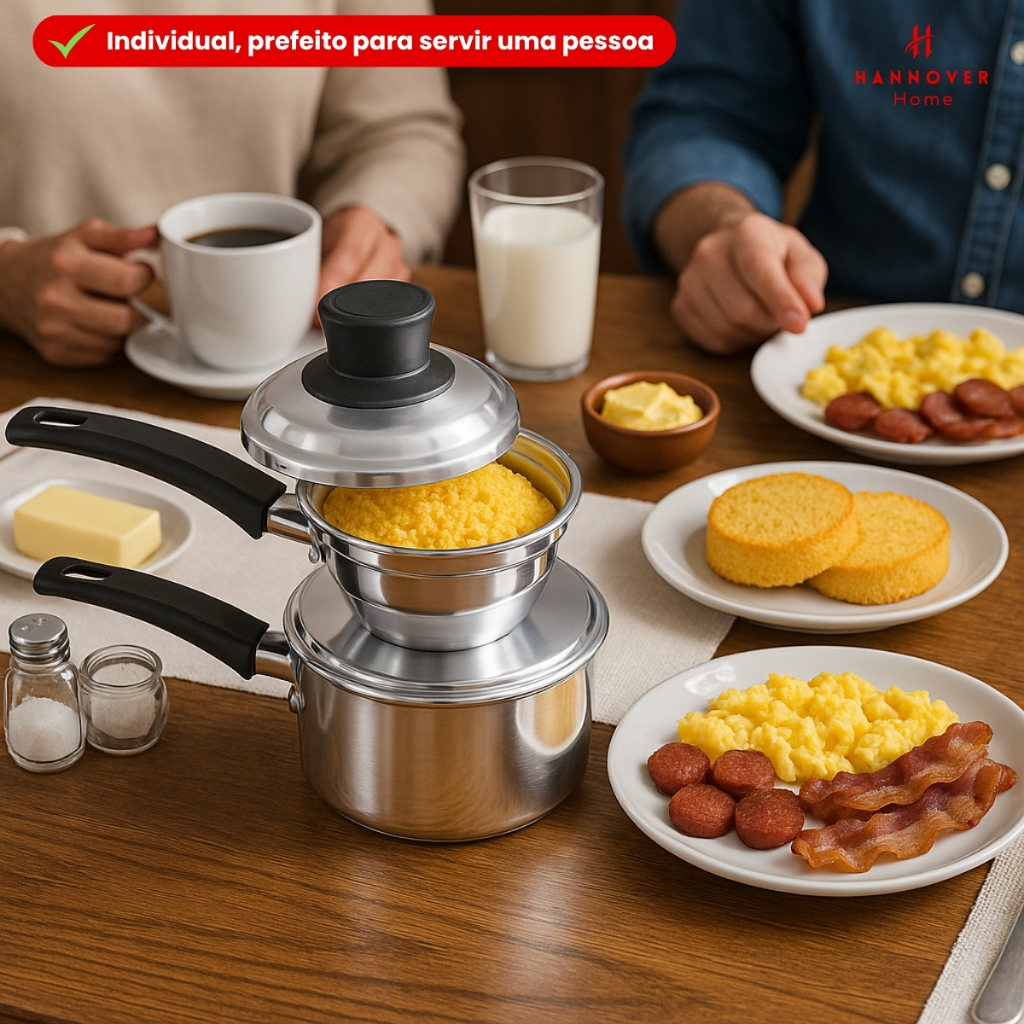 KIT 2 Cuscuzeira Panela De Cuscuz Individual Alumínio Polido Teta Peitinho — imagem 2 de 2