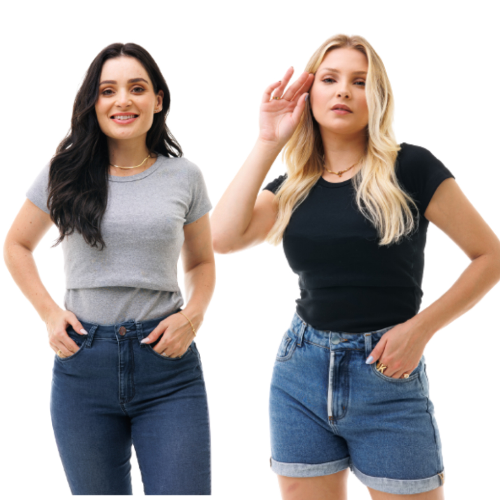 Kit com 2 Blusa Manga Curta Para Amamentação em Oferta na Shopee