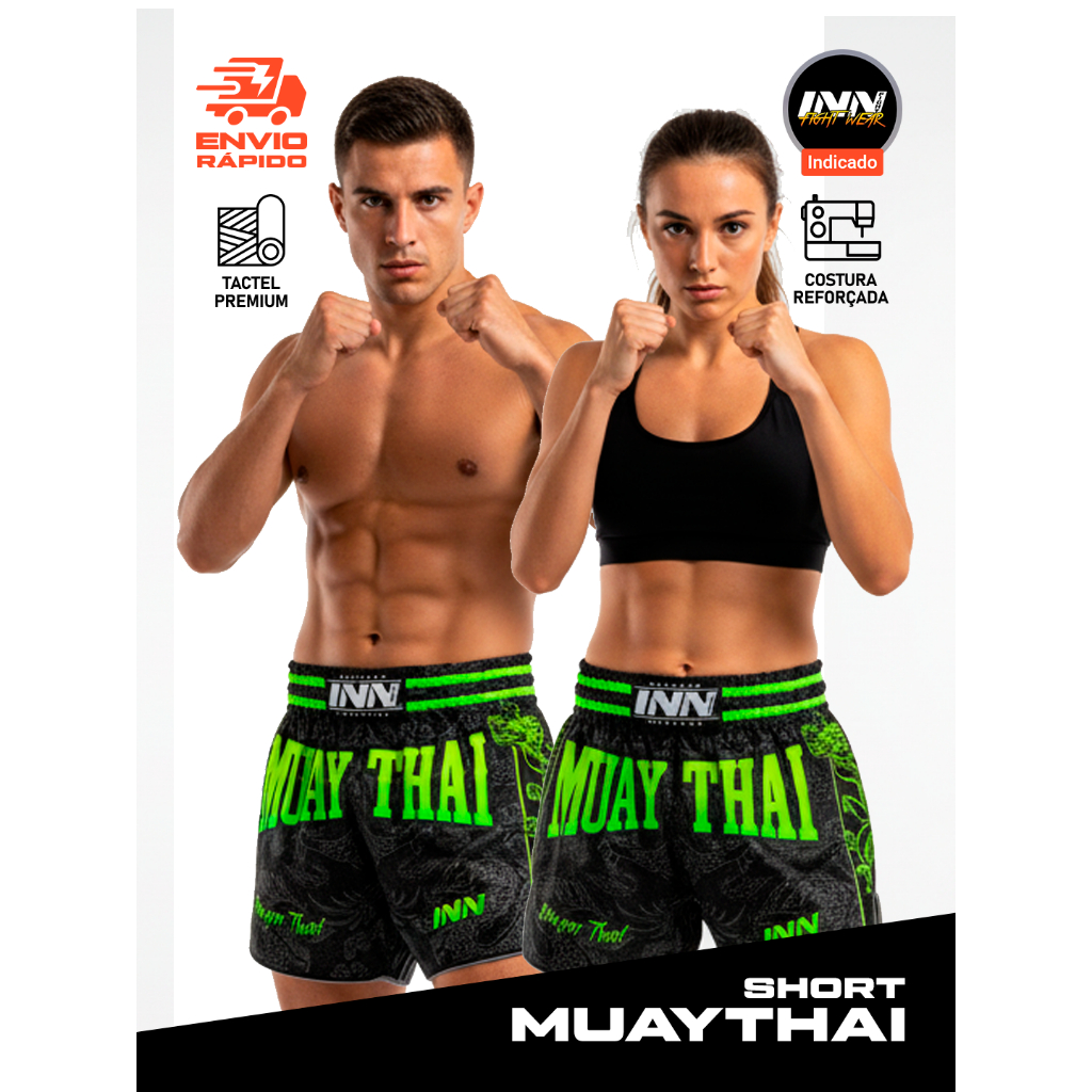 Short Muay Thai Dragon Thai Verde Unissex Tailandês Inn Fight