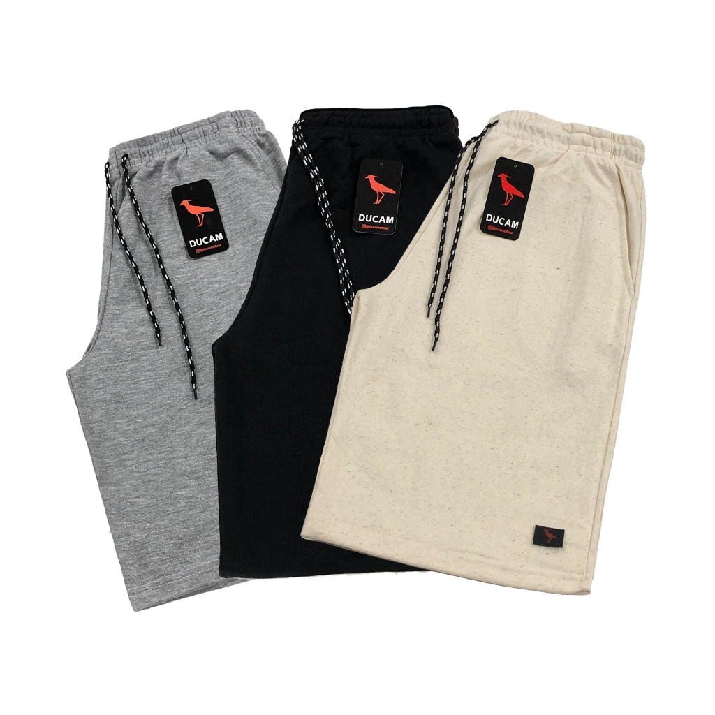 Kit 3 Bermudas Moletom Masculino Cores Sortidas Ducam Treino Academia