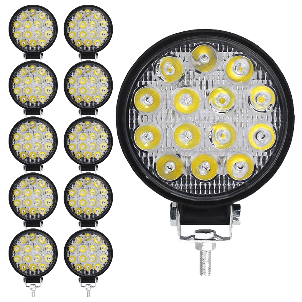 10x Farol De Milha 14leds 42w 12v/24v Redondo Off-road 6000k em Oferta na Shopee