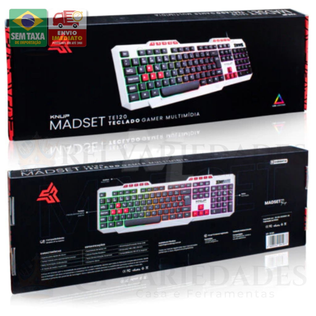 Teclado Gamer Branco com Fio USB Teclas Multimídia e Iluminação LED KNUP - KP-TE120