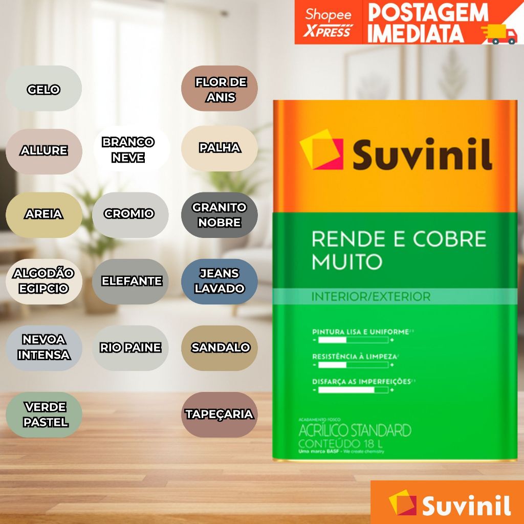 TINTA RENDE E COBRE MUITO SUVINIL 18L - VÁRIAS CORES em Oferta na Shopee