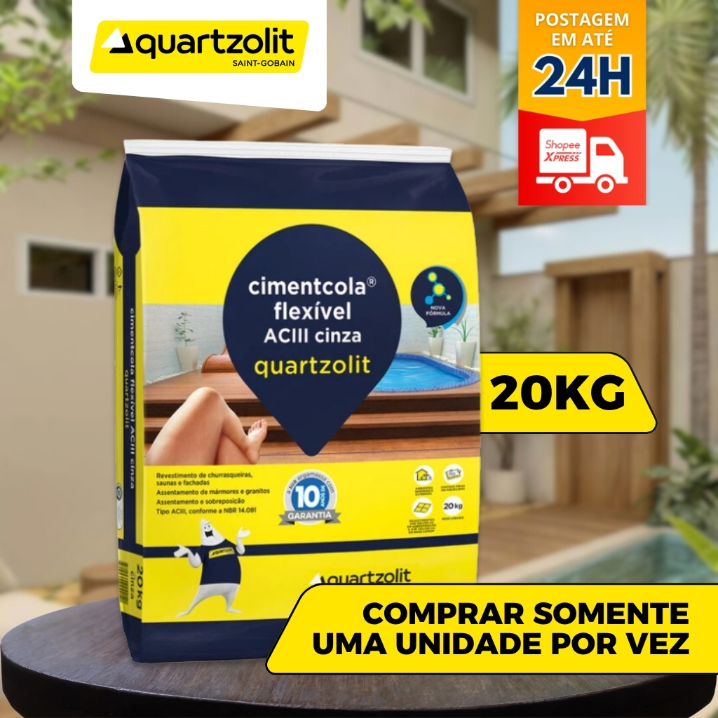 Cimentcola Ac3 Argamassa Flexível 20 Kg Cinza Quartzolit