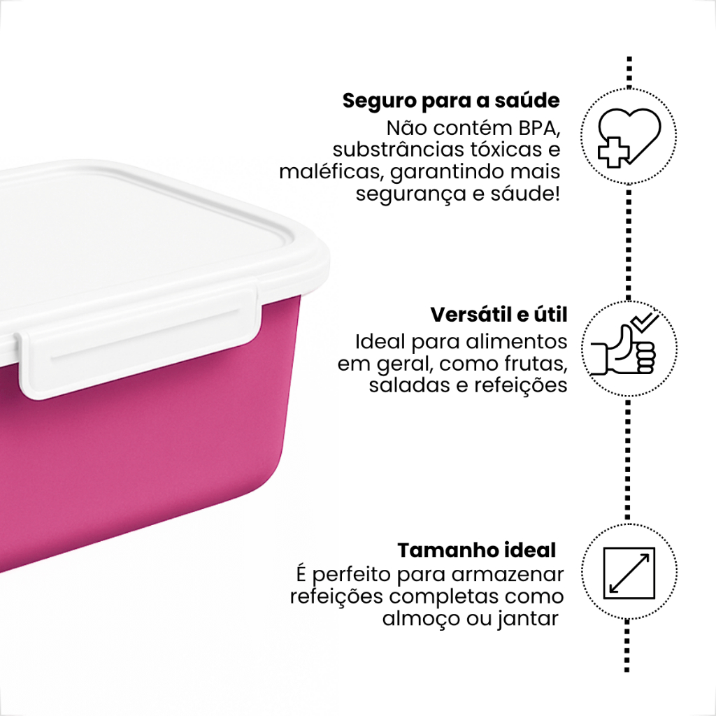Kit Pote 750ml Marmita Fitness Tampa Hermética 2 Travas Laterais