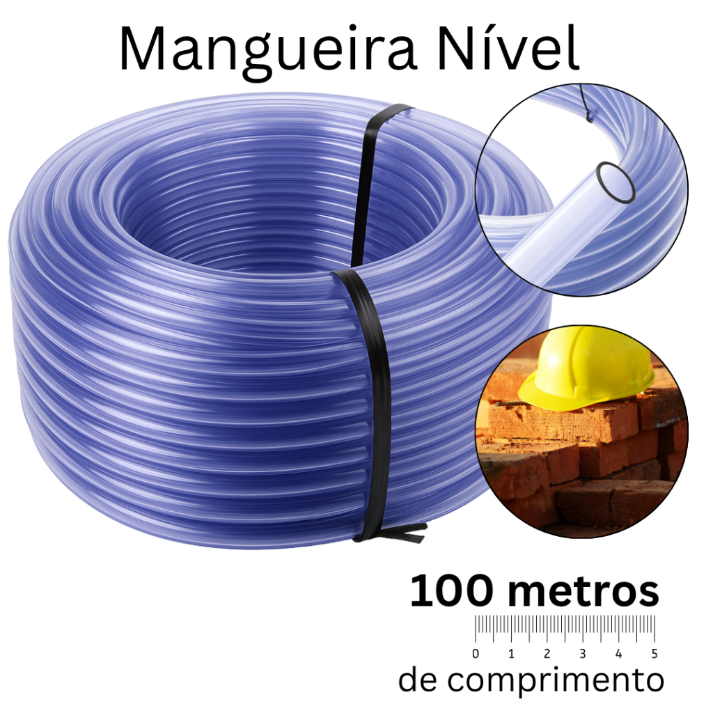 Mangueira de Nível 100m 5/16 Transparente Silicone Construção Pedreiro Profissional