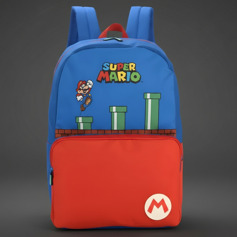 Mochila Escolar de Costas Grande Reforçada Super Mario Bros Azul Original
