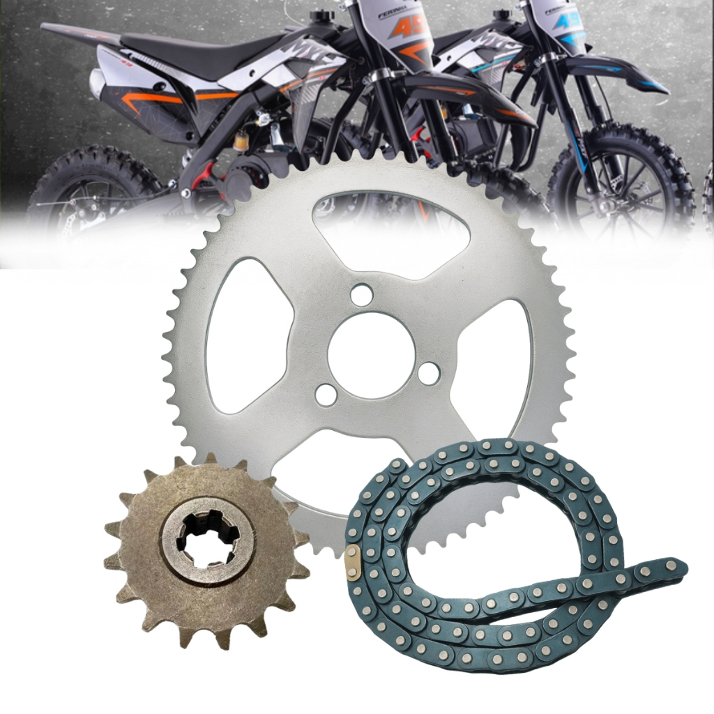 Kit Coroa + Corrente + Pinhão 17 Dentes de Transmissão Mini Moto 49cc