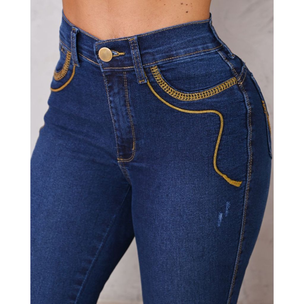 Calça Jeans Tradicional Feminina Country Com Elastano Bordada Premium Flare Boot Coot em Oferta na Shopee
