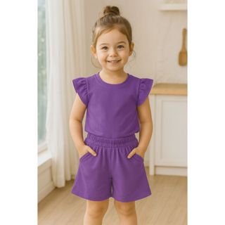 Conjunto Infantil Menina Algodão Manga Babado Short Elástico Bolso Conforto Verão Ben Kids Dia a Dia em Oferta na Shopee