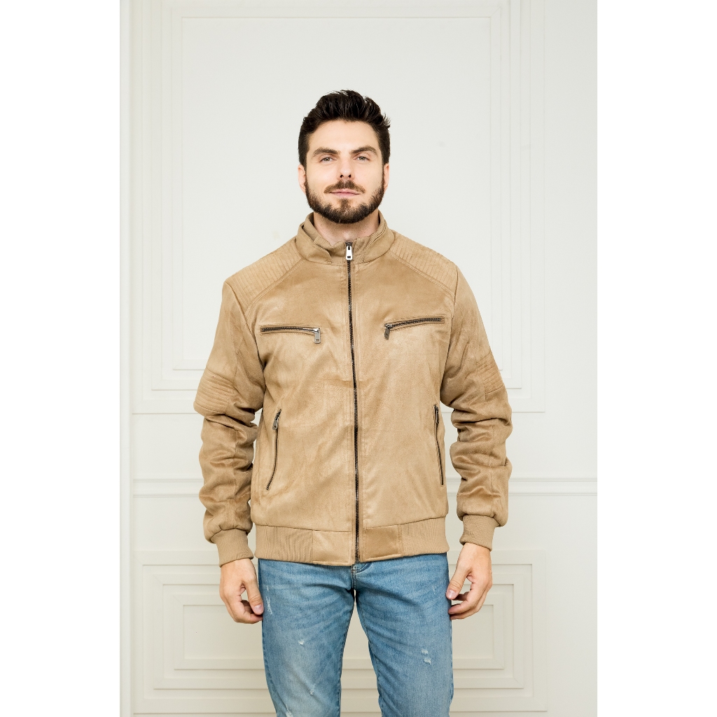 Jaqueta de camurça forrada masculino 2 ziper em Oferta na Shopee