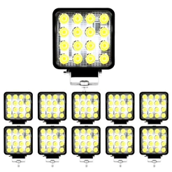 Kit 10 Farol Milha 16 Led 48w 12v/24v Quadrad Off-road 6000k