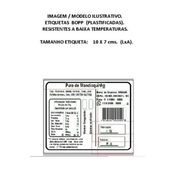 Etiquetas Adesivas BOPP Personalizadas para Embalagens De Congelados e Alimentos - 10x7cm