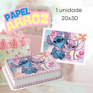 papel arroz stitch e angel retangular para bolo em Oferta na Shopee