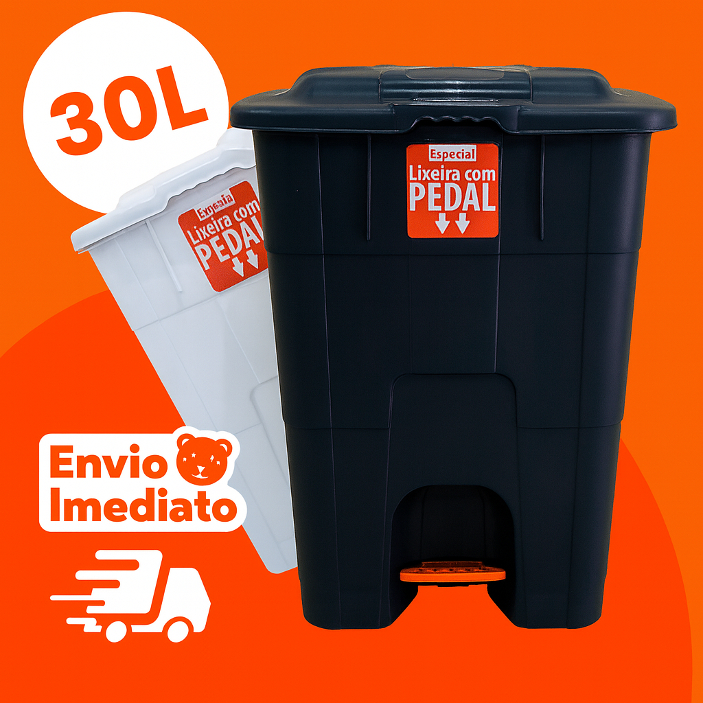 Lixeira 30 L Com Pedal Tampa Plástica Resistente Cesto Coleta de Lixo Cozinha Varanda Igreja Branca