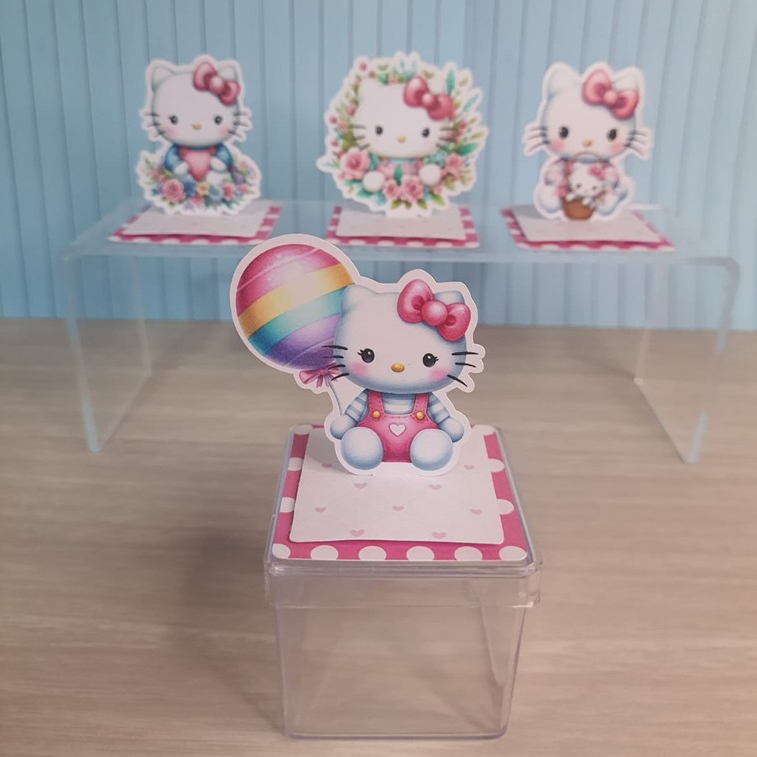 Kit Aplique 3D Tag Personalizada Hello Kitty, Aplique em pé, base quadrada Festa, Aniversário, Lembrancinha