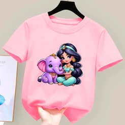 Camiseta De Algodão Infantil Feminina Estampada Jasmine