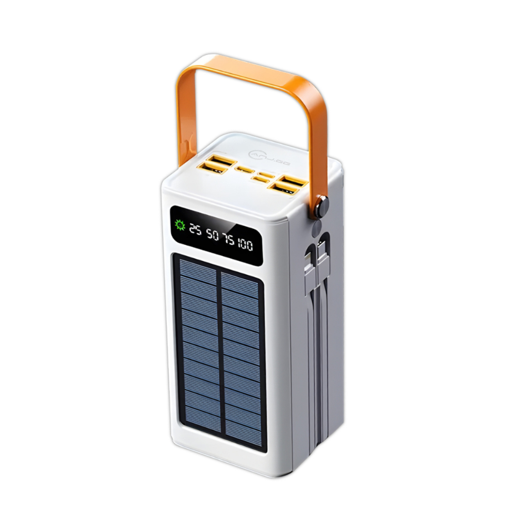 Power Bank Solar 50000mAh com 4 Portas USB Carregamento Rápido Bidirecional e Display Digital Branco em Oferta na Shopee