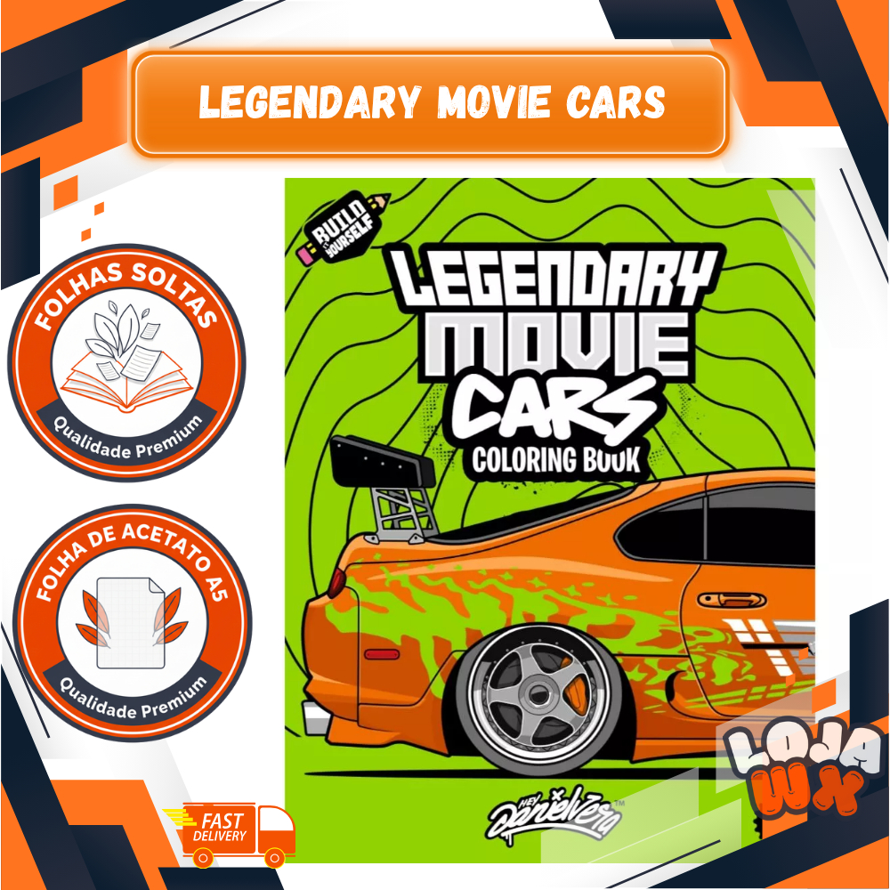 Desenhos para Colorir Legendary Movie Cars Vol 3 | 45 Folhas Soltas A5 90g/120g/180g + Acetato