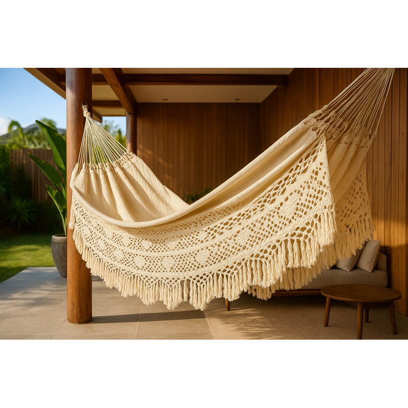 Rede de Dormir Casal Ostra Bege - Algodão Cru