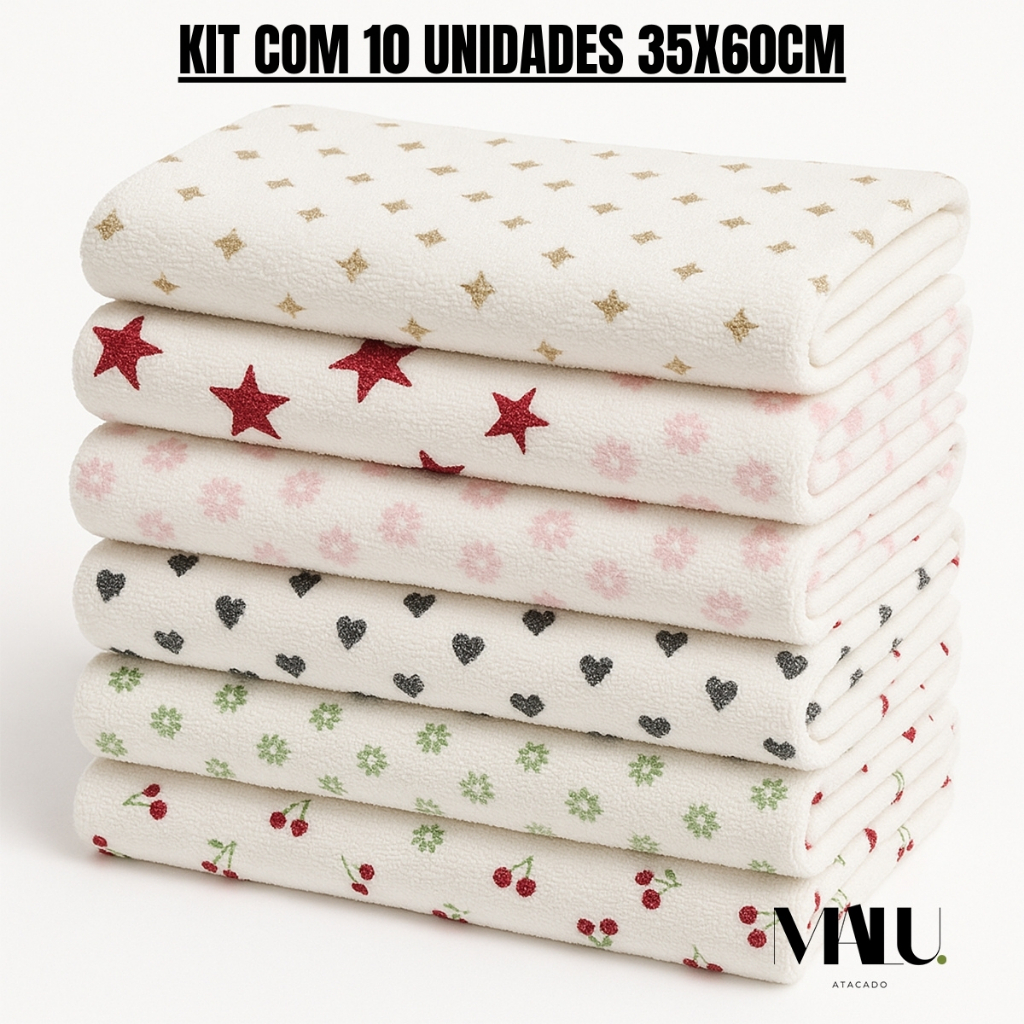 Kit 10 Panos de Copa MICROFIBRA 35x60 Toalha de copa Estampada Cozinha Copa Prato