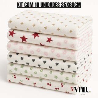 Kit 10 Panos de Copa MICROFIBRA 35x60 Toalha de copa Estampada Cozinha Copa Prato