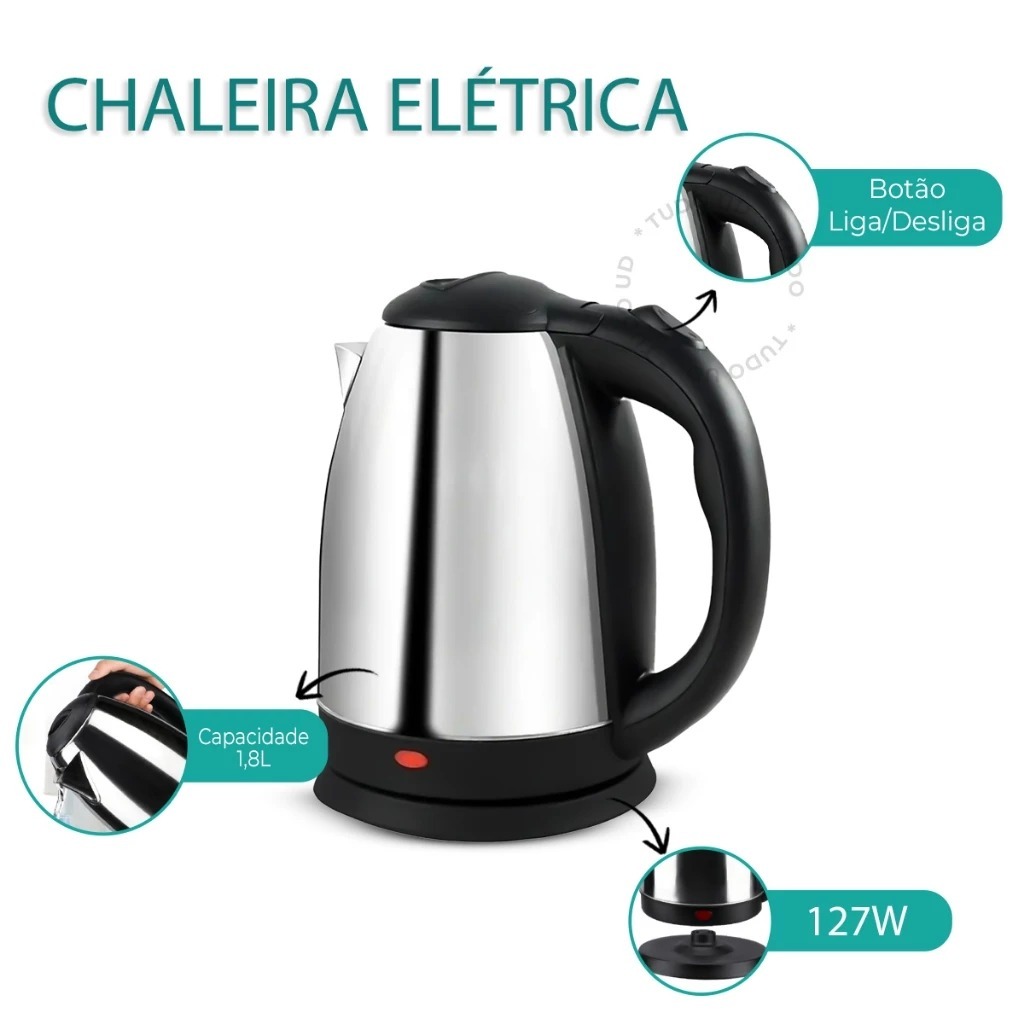 Chaleira Elétrica Térmica Bule Com Tampa Inox 1,8L