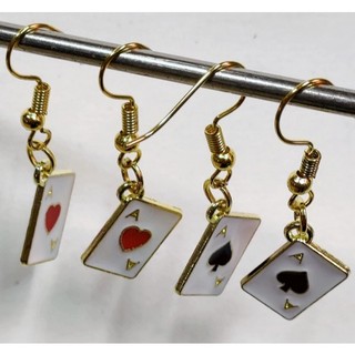 Par de Brincos Mini Cartas de Baralho  - Anzol com Bolinha e Molinha Cor Dourado